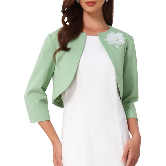 INSPIRE CHIC Women's Formal Bolero for Evening Dresses Half Sleeves Open Front Cocktail Shrugs M Light Green