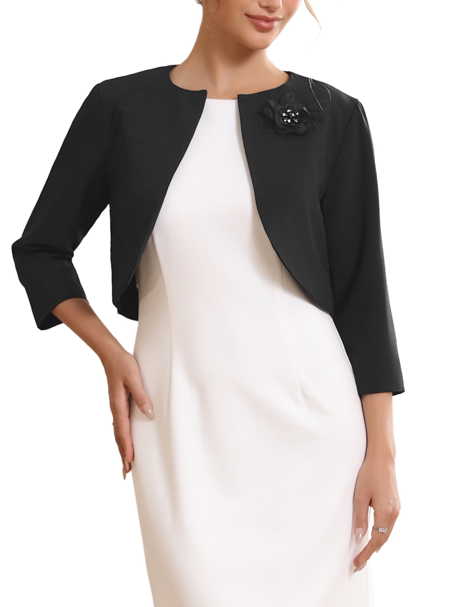 Inspire Chic Mother's Day Women's Formal Bolero for Evening Dresses Half Sleeves Open Front Cocktail Shrugs S Black