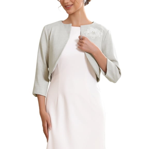 INSPIRE CHIC Women's Formal Bolero for Evening Dresses Half Sleeves Open Front Cocktail Shrugs XL Light Grey