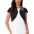 thumbnail image 1 of INSPIRE CHIC Women's Formal Crop Cardigan 3D Flower Collared Short Sleeve Wedding Guest Jacket Bolero XL Black, 1 of 6