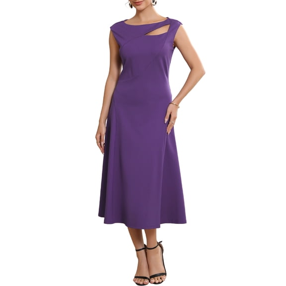 INSPIRE CHIC Women's Formal Dress Cap Sleeve Cut Out Front Flared A-Line Cocktail Dresses L Purple