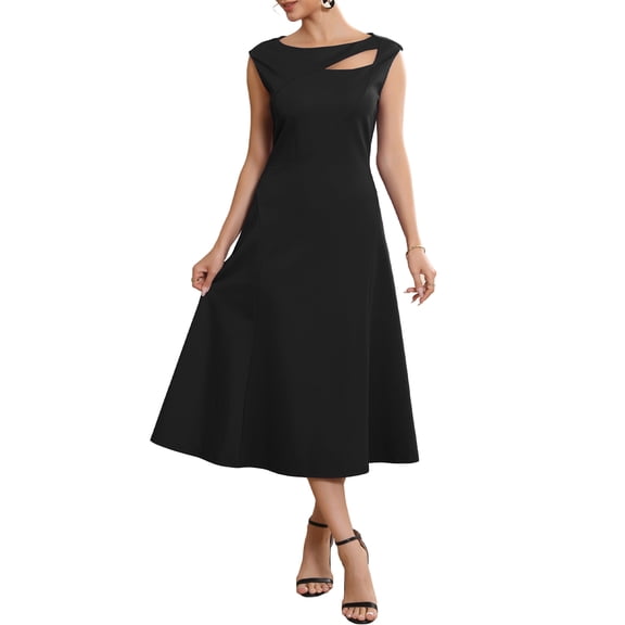 INSPIRE CHIC Women's Formal Dress Cap Sleeve Cut Out Front Flared A-Line Cocktail Dresses M Black