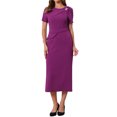 thumbnail image 1 of INSPIRE CHIC Women's Formal Dress Crewneck Short Sleeve Pleated Waist Dressy Work Sheath Dresses L Purple, 1 of 6