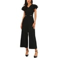 thumbnail image 1 of INSPIRE CHIC Women's Formal Jumpsuits Ruffled Sleeve High Waist V Neck Dressy Long Wide Legs Pants XL Black, 1 of 6