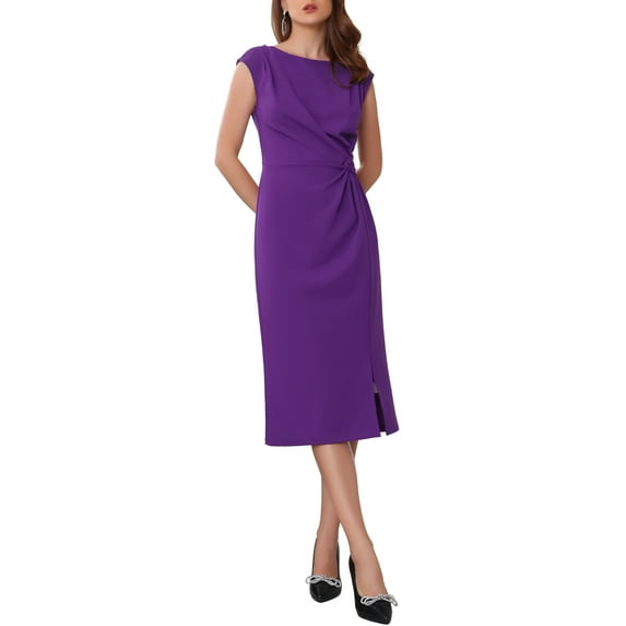 INSPIRE CHIC Women's Formal Sheath Dress Ruched Boat Neck Cap Sleeve Elegant Work Office Dresses 2XL Purple