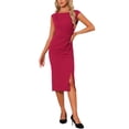 thumbnail image 1 of INSPIRE CHIC Women's Formal Sheath Dress Ruched Boat Neck Cap Sleeve Elegant Work Office Dresses L Red, 1 of 5