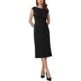thumbnail image 1 of INSPIRE CHIC Women's Formal Sheath Dress Ruched Boat Neck Cap Sleeve Elegant Work Office Dresses S Black, 1 of 4