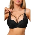 thumbnail image 1 of INSPIRE CHIC Women's French Lace Bra Full Coverage Push Up Minimizer Underwire Lingerie D 46 Black, 1 of 5