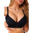 thumbnail image 1 of INSPIRE CHIC Women's French Plunge Lace Push Up Underwire Anti-Sagging Bra Fixed Cup Adjustable Straps Lingerie B 36 Black, 1 of 4
