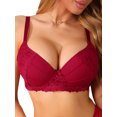 thumbnail image 1 of INSPIRE CHIC Women's French Plunge Lace Push Up Underwire Anti-Sagging Bra Fixed Cup Adjustable Straps Lingerie B 40 Red, 1 of 4