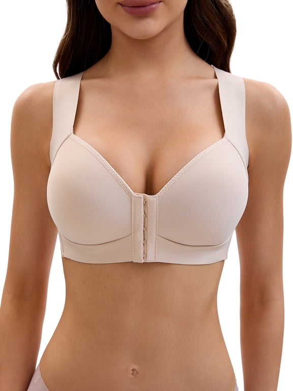 Women's Bras Front Closure Push Up Wirefree Wide Straps U Back Tank C 38 Beige