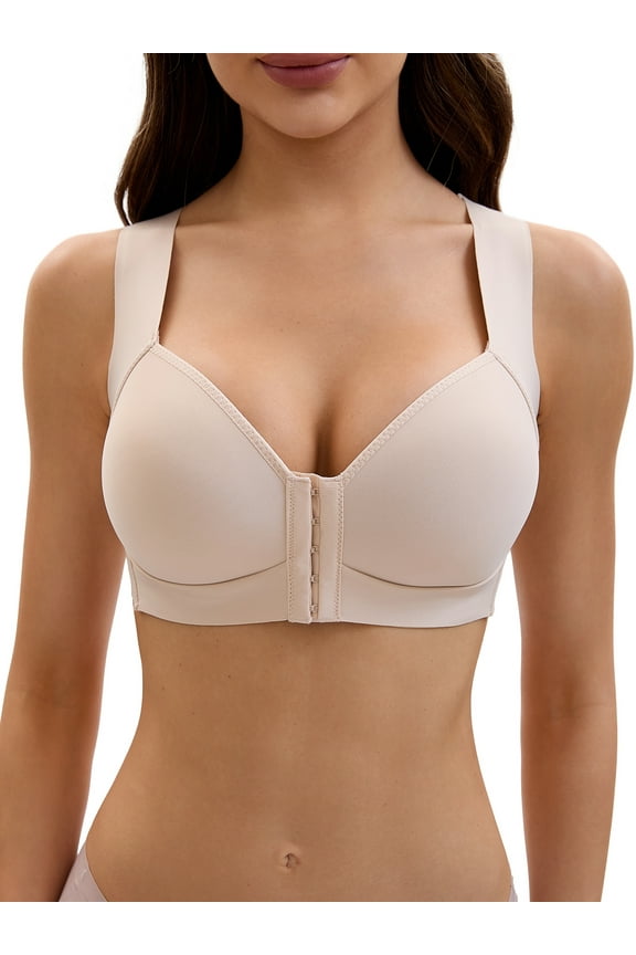 Women's Front Closure Push Up Wirefree Wide Straps U Back Tank Bras D 44 Beige