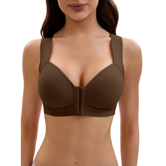 INSPIRE CHIC Women's Bras Front Closure Push Up Wirefree Wide Straps U Back Tank D 50 Brown
