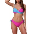 thumbnail image 1 of INSPIRE CHIC Women's Front Cross Contrast Color Bikini Sets 2 Piece Strappy Top Tie Size Triangle Bottoms Swimwear Bathing Suits X-Large Rose Red Blue, 1 of 5