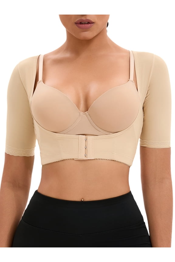 Women's Front Hook Closure Bust Shaperwear Vest Compression Sleeves Slimming Tops L Beige