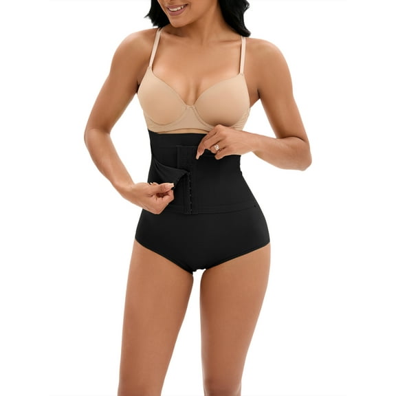 INSPIRE CHIC Women's Front Hook Closure Tummy Control Briefs Panties High Waist Butt Lifter Shaperwear M Black