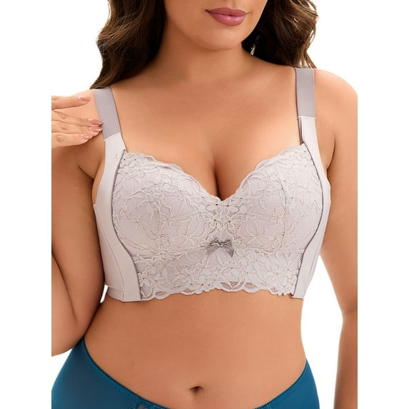 INSPIRE CHIC Women's Full Coverage Bras Wide Straps Longline High Back Padded Lace Push Up Bralette C 36 Light Purple