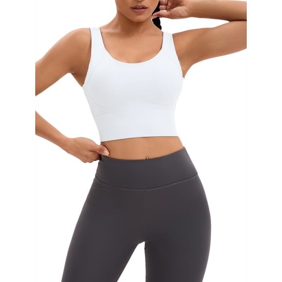 INSPIRE CHIC Women's Full Coverage Deep V-Back Workout Bras Fixed Cup Comfort Sports Bras L White