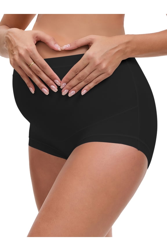 Women's Full Coverage Maternity Underwear Plus Size High Waisted Ice Silk Invisible Breathable Panties L Black
