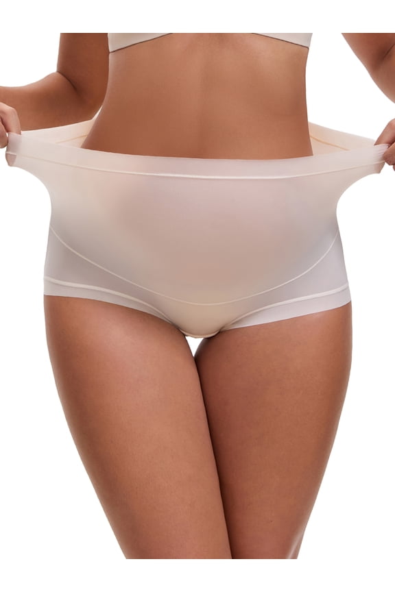 Women's Full Coverage Maternity Underwear Plus Size High Waisted Ice Silk Invisible Breathable Panties L Nude