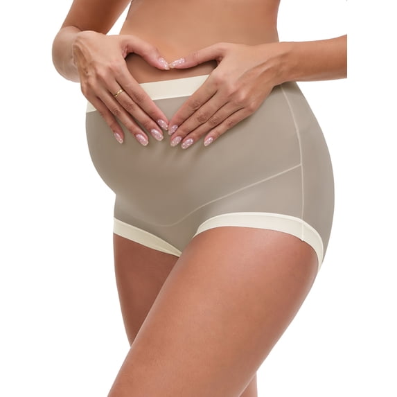 INSPIRE CHIC Women's Full Coverage Maternity Underwear Plus Size High Waisted Ice Silk Invisible Breathable Panties XXL Light Brown