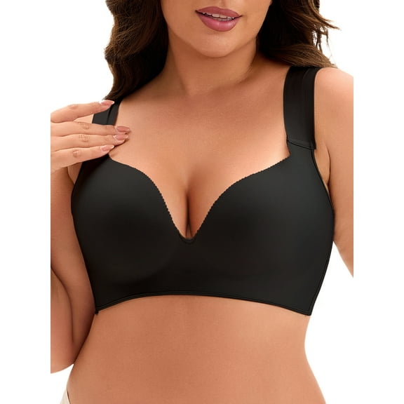 CURVY GLAM Women's Full Coverage Push Up Wirefree Support Bra, Available in Plus Size E 40 Black