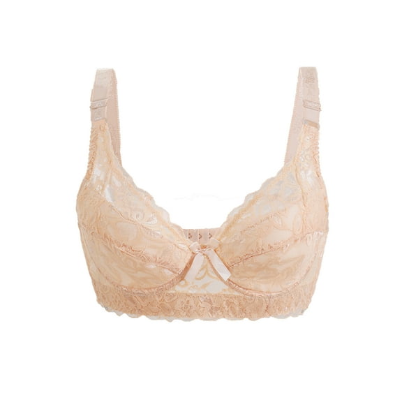 INSPIRE CHIC Women Full Cup Bras Breathable Comfort Floral Lace Full Coverage Non Padded Underwired Bra 44/100 Fit 42B/C Beige