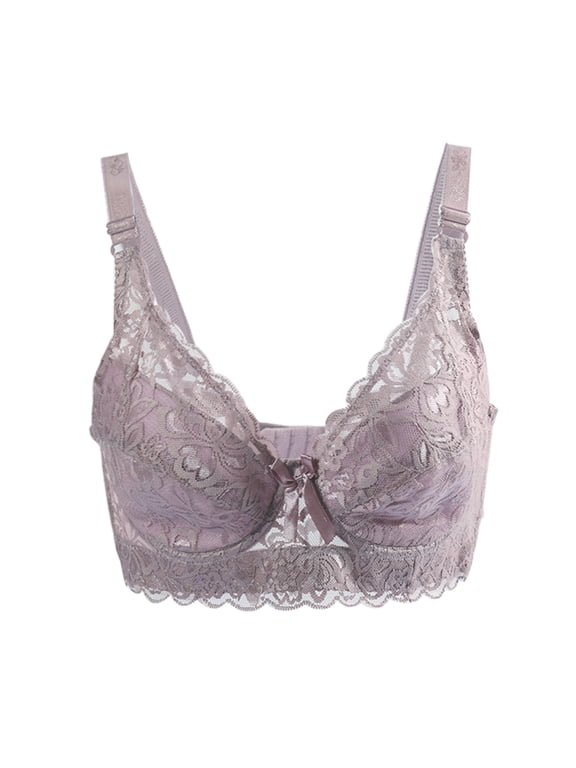 Women Breathable Comfort Floral Lace Full Coverage Padded Underwired Bras 46/105 Fit 44B/C Plum