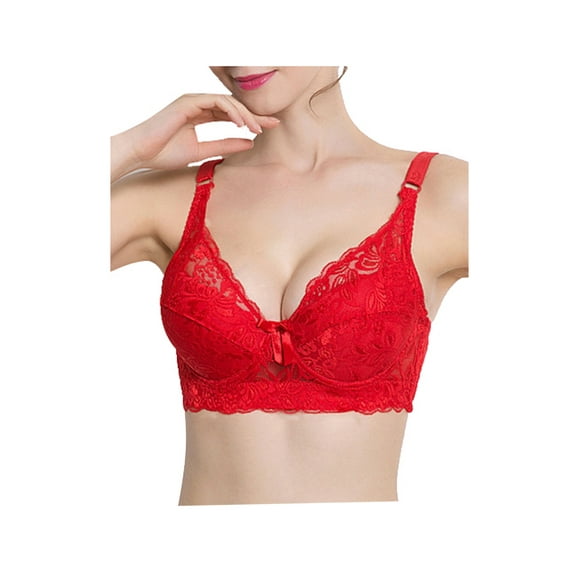 INSPIRE CHIC Women Full Cup Bras Breathable Comfort Floral Lace Full Coverage Non Padded Underwired Bra 46/105 Fit 44B/C Red