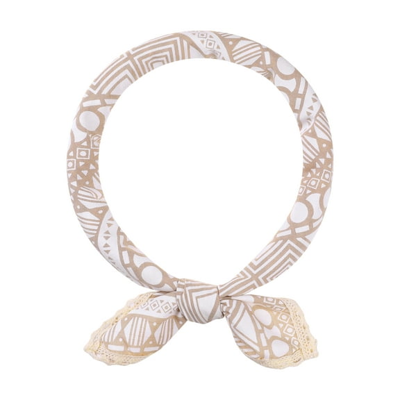 INSPIRE CHIC Women's Geometric Printed Cotton Linen Scarves, Retro Lace Trim Square Headscarf Neckerchief 23.6x23.6" Geometric-1-Khaki