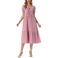 thumbnail image 1 of INSPIRE CHIC Women's Gingham Dress V Neck Short Sleeve Midi Dress M Dark Red, 1 of 6