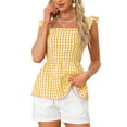 thumbnail image 1 of INSPIRE CHIC Women's Gingham Peplum Top Square Neck Sleeveless Summer Plaid Blouse S Yellow, 1 of 5