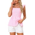 thumbnail image 1 of INSPIRE CHIC Women's Gingham Peplum Top Square Neck Sleeveless Summer Plaid Blouse XS Light Peach Color, 1 of 6