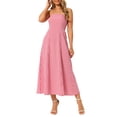 thumbnail image 1 of INSPIRE CHIC Women's Gingham Strapless Maxi Dress 2025 Casual Sleeveless Off Shoulder Smocked Beach Long Sundress M Red, 1 of 6
