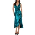 thumbnail image 1 of INSPIRE CHIC Women's Dress V Neck Sleeveless Ruffled Wrap Knot Waist Cocktail Party Maxi Dress M Peacock Blue, 1 of 7