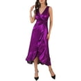 thumbnail image 1 of INSPIRE CHIC Women's Dress V Neck Sleeveless Ruffled Wrap Knot Waist Cocktail Party Maxi Dress S Purple, 1 of 7
