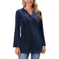 thumbnail image 1 of INSPIRE CHIC Women's Top Glitter Velvet V Neck Long Sleeve Metallic Tunic Blouse Loose Party Sparkle Blouse M Dark Blue, 1 of 6