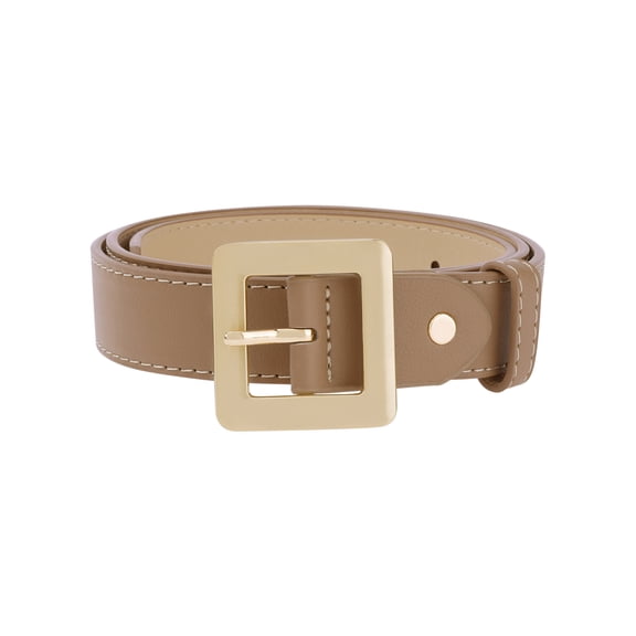 INSPIRE CHIC Women's Golden Square Buckle Belts, 1.1" Wide Fashion Simple Faux Leather Waistband for Dresses Jeans 40.6x1.1" Camel