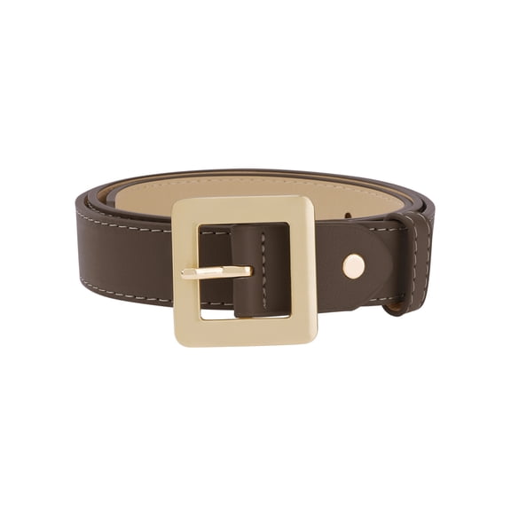 INSPIRE CHIC Women's Golden Square Buckle Belts, 1.1" Wide Fashion Simple Faux Leather Waistband for Dresses Jeans 40.6x1.1" Coffee