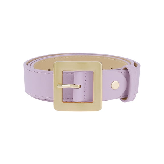 INSPIRE CHIC Women's Golden Square Buckle Belts, 1.1" Wide Fashion Simple Faux Leather Waistband for Dresses Jeans 40.6x1.1" Light Purple