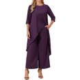 thumbnail image 1 of INSPIRE CHIC Women's Halloween 2 Piece Chiffon Ruffle Top & Wide Leg Pants Set Formal Wedding Outfit Deep Purple M, 1 of 6