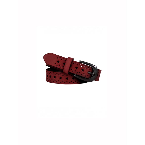INSPIRE CHIC Women's Halloween Carved Multi-Hole Hollow Alloy Pin Buckle Belt Burgundy-heart Fit Waist:27- 40"