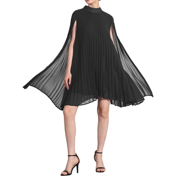 INSPIRE CHIC Women's Halloween Chiffon Cape Dress Flowy Cloak Sleeve Pleated Dress Black M