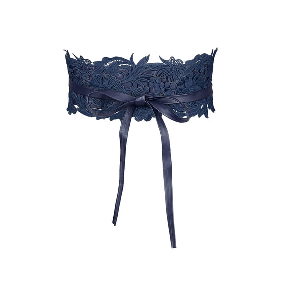 INSPIRE CHIC Women's Halloween Lace Wide Waist Belt Wrap Around Obi Croset Belts Bowknot Navy Blue 25.59-31.50"