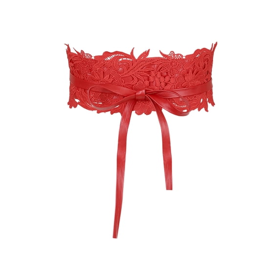 INSPIRE CHIC Women's Halloween Lace Wide Waist Belt Wrap Around Obi Croset Belts Bowknot Red(Beige Lining) 25.59-31.50"