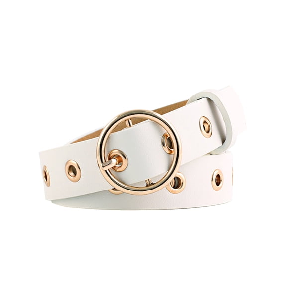INSPIRE CHIC Women's Halloween Leather Belt for Jeans Dress Pants Studded Grommet with Circle Metal Buckle Up to 35 inches White