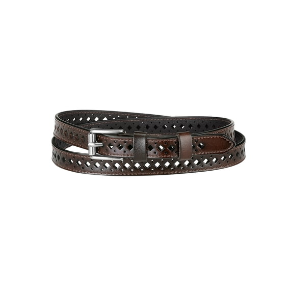 INSPIRE CHIC Women's Halloween Skinny Faux Leather Belt Hollow-Out Design Thin Waist Belt with Metal Pin Buckle for Jeans & Dresses Coffee One Size