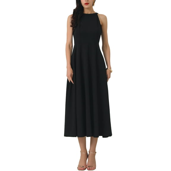 INSPIRE CHIC Women's Halter Neck Dresses Sleeveless Formal Cocktail Midi Dress 2XL Black