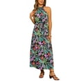 thumbnail image 1 of INSPIRE CHIC Women's Halter Neck Floral Boho Dress Sleeveless Maxi Tropical Dresses XS Black, 1 of 6