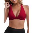 thumbnail image 1 of INSPIRE CHIC Women's Halter Neck Plunge Wirefree Sports Bras Backless Cozy Breathable Workout Fitness Bralette S Red, 1 of 4